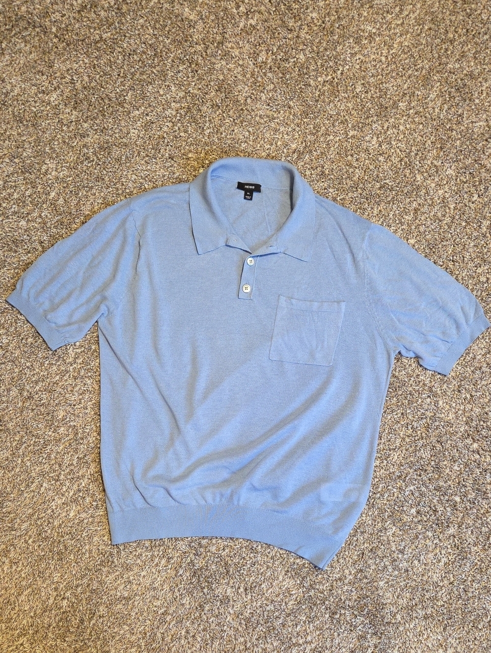 REISS Nelson Patch Pocket Knit Polo Shirt in Mid Blue